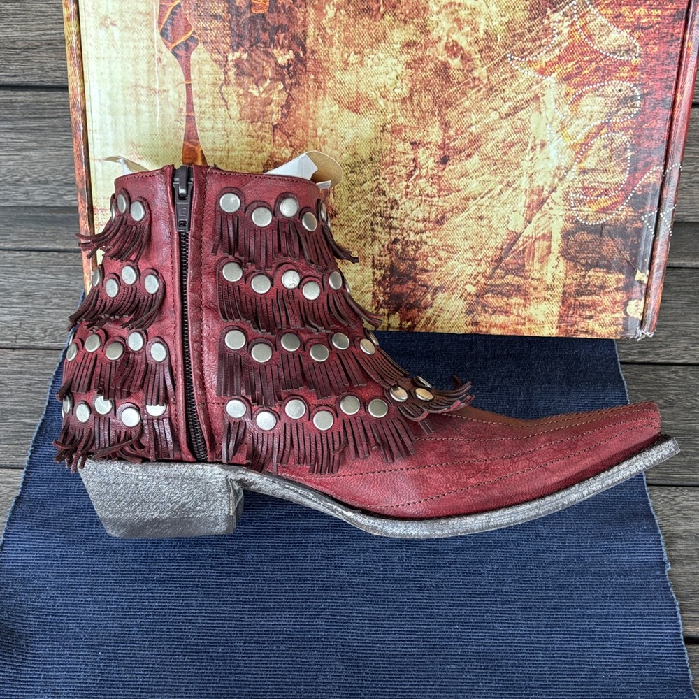 NWB Old Gringo Burgundy Medusa Fringe Ankle Boots 9B - Picture 4 of 8